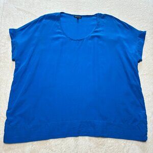 Eileen Fisher Womens Short Sleeve Top Large 100 Silk Royal Blue Lagenlook Mature
